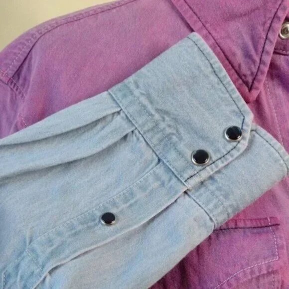Isabel Marant Etoile Pitti Ombre Denim Western Pearl Snap Shirt Purple Pink Blue - Picture 6 of 10